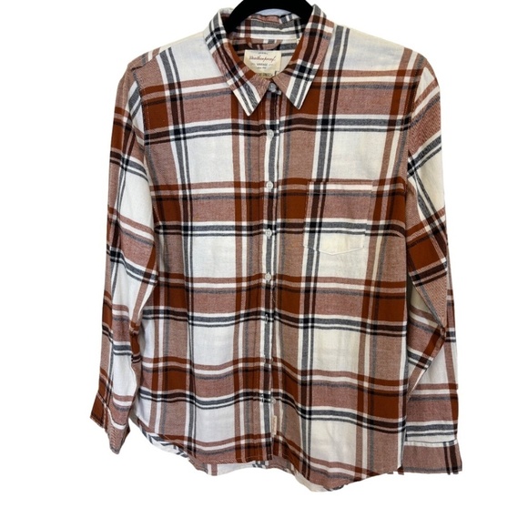 Weatherproof Vintage Women's Flannel Shirt Stretch Brown White Plaid Size M - Picture 1 of 4